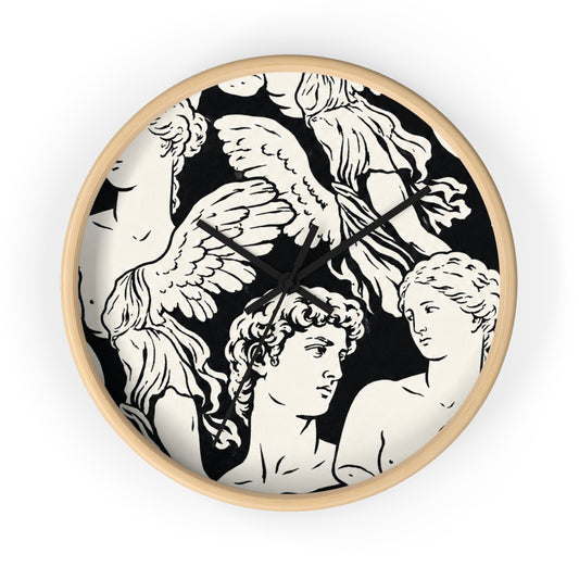 Greek Statue Angel Wall Clock — Classical Black & White Decor