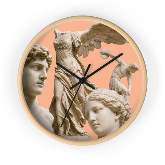 Classical Sculpture Wall Clock — Peach Vintage Greek Statue Decor