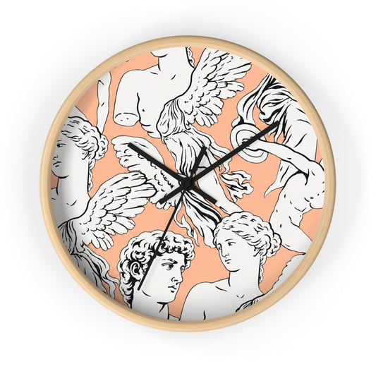 Classical Angel Heads Wall Clock — Peach Vintage Sculpture Pattern