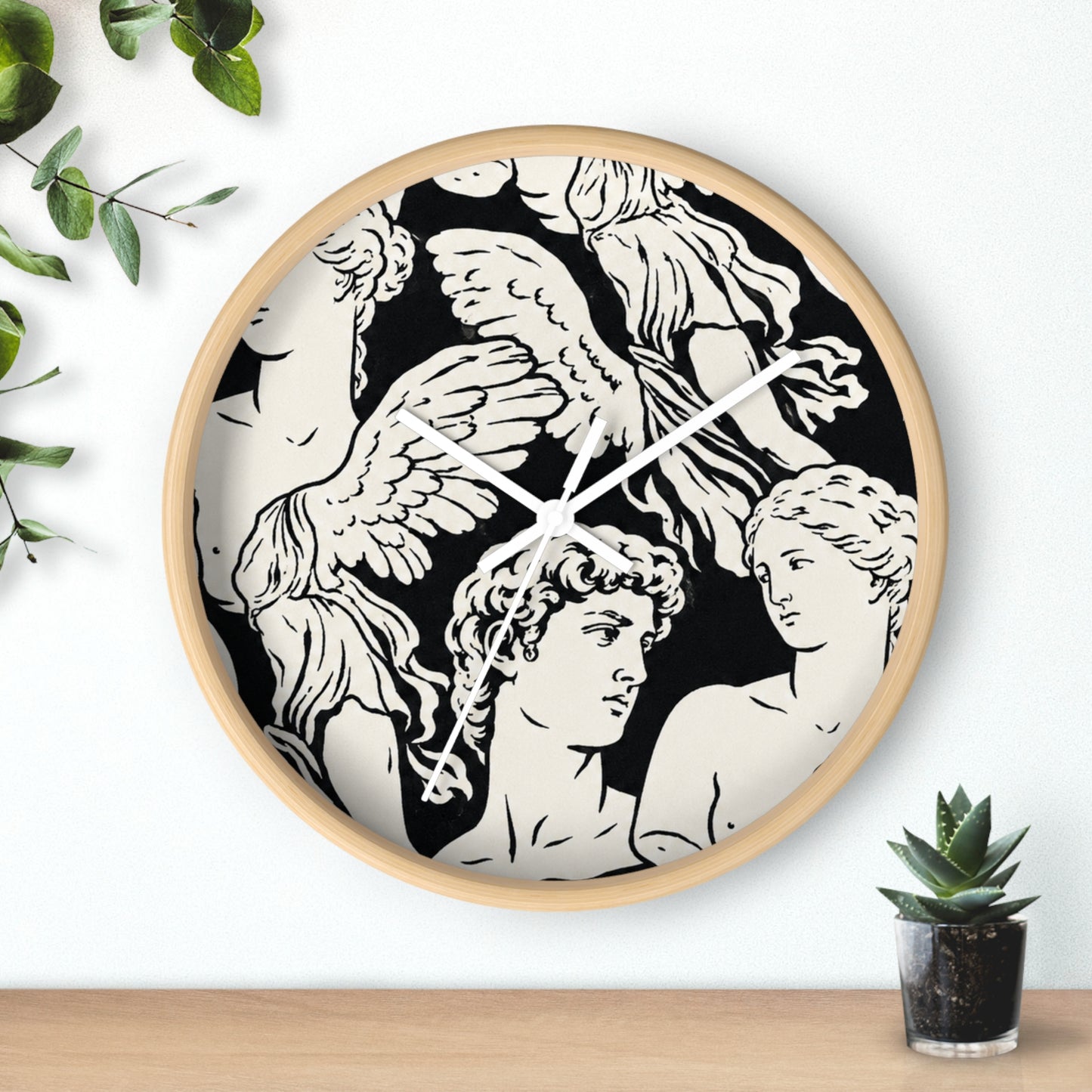 Greek Statue Angel Wall Clock — Classical Black & White Decor