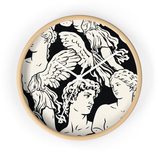 Greek Statue Angel Wall Clock — Classical Black & White Decor