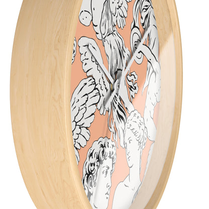 Classical Angel Heads Wall Clock — Peach Vintage Sculpture Pattern