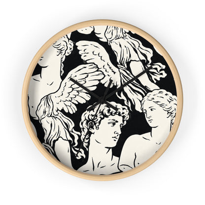 Greek Statue Angel Wall Clock — Classical Black & White Decor