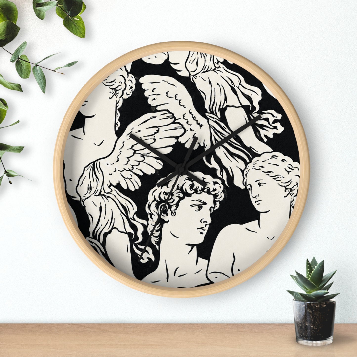 Greek Statue Angel Wall Clock — Classical Black & White Decor
