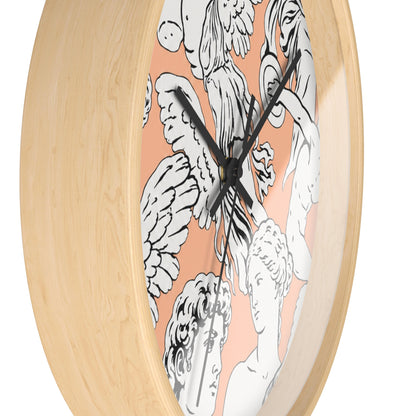 Classical Angel Heads Wall Clock — Peach Vintage Sculpture Pattern