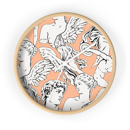 Classical Angel Heads Wall Clock — Peach Vintage Sculpture Pattern