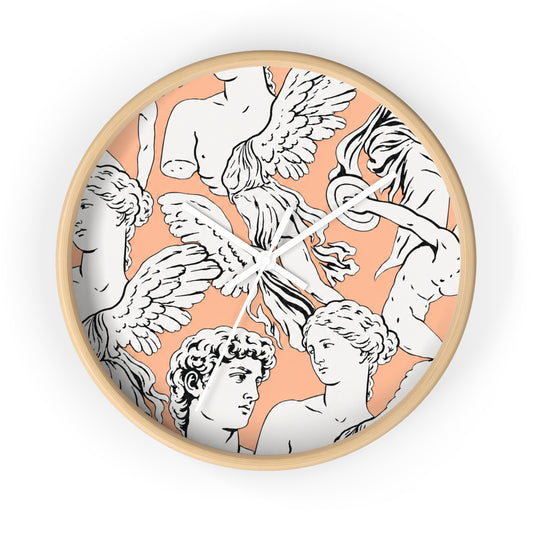 Classical Angel Heads Wall Clock — Peach Vintage Sculpture Pattern
