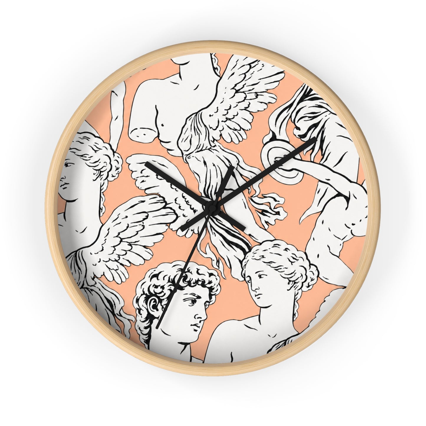 Classical Angel Heads Wall Clock — Peach Vintage Sculpture Pattern