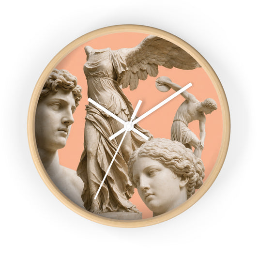 Classical Sculpture Wall Clock — Peach Vintage Greek Statue Decor